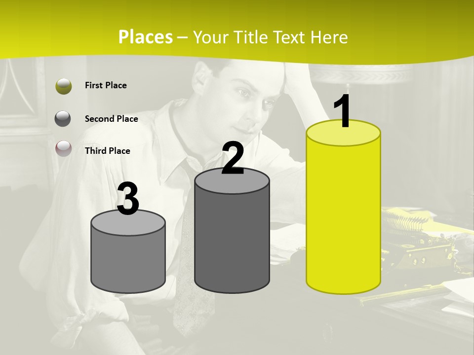 A Man Sitting At A Desk With A Typewriter PowerPoint Template