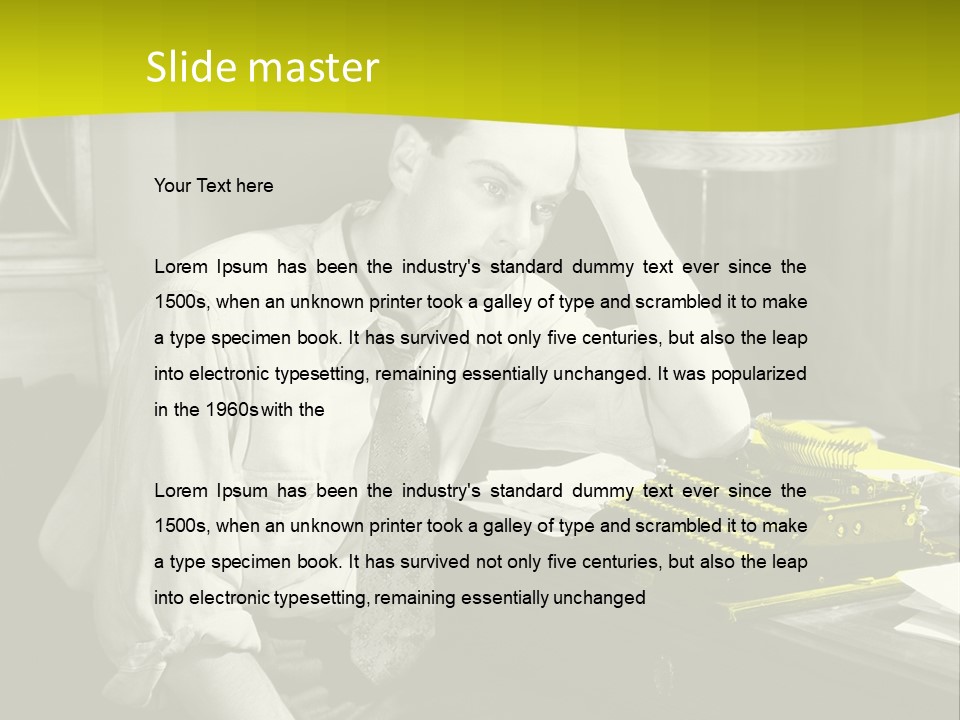 A Man Sitting At A Desk With A Typewriter PowerPoint Template