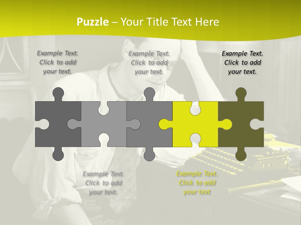 A Man Sitting At A Desk With A Typewriter PowerPoint Template