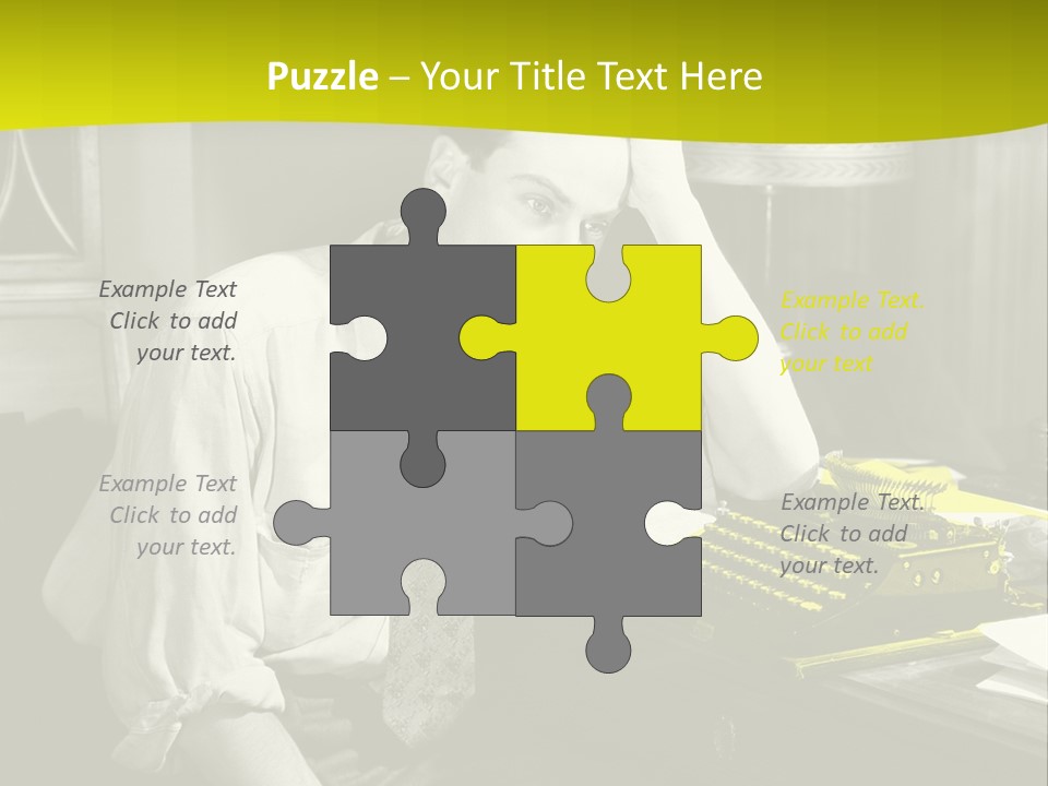 A Man Sitting At A Desk With A Typewriter PowerPoint Template