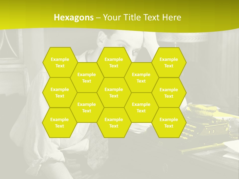A Man Sitting At A Desk With A Typewriter PowerPoint Template