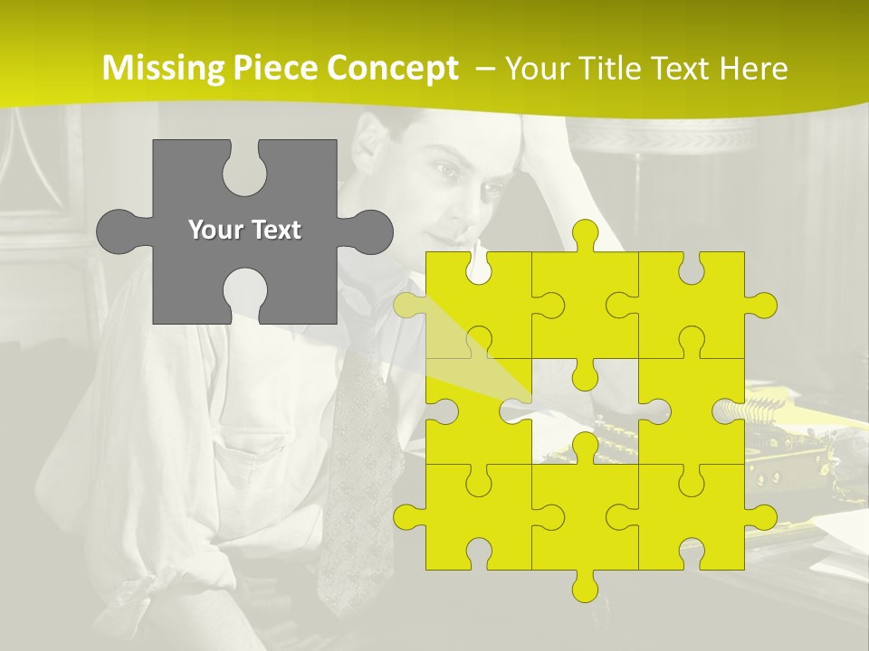 A Man Sitting At A Desk With A Typewriter PowerPoint Template