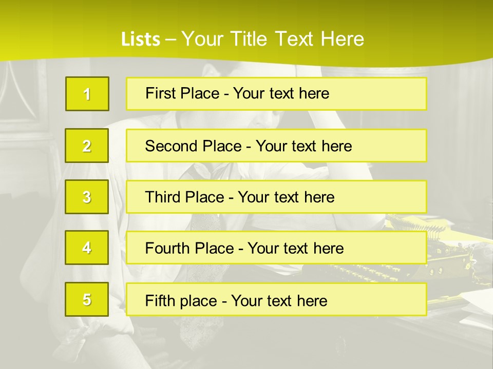 A Man Sitting At A Desk With A Typewriter PowerPoint Template