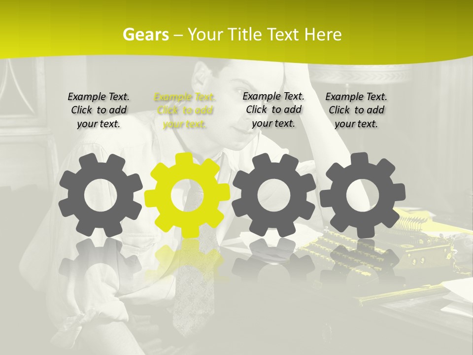 A Man Sitting At A Desk With A Typewriter PowerPoint Template