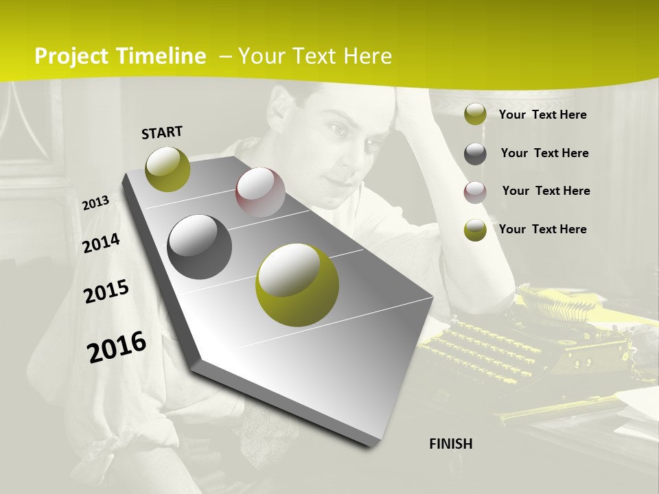 A Man Sitting At A Desk With A Typewriter PowerPoint Template