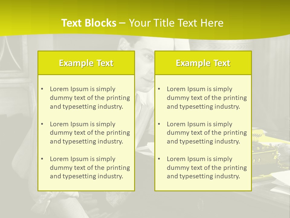 A Man Sitting At A Desk With A Typewriter PowerPoint Template