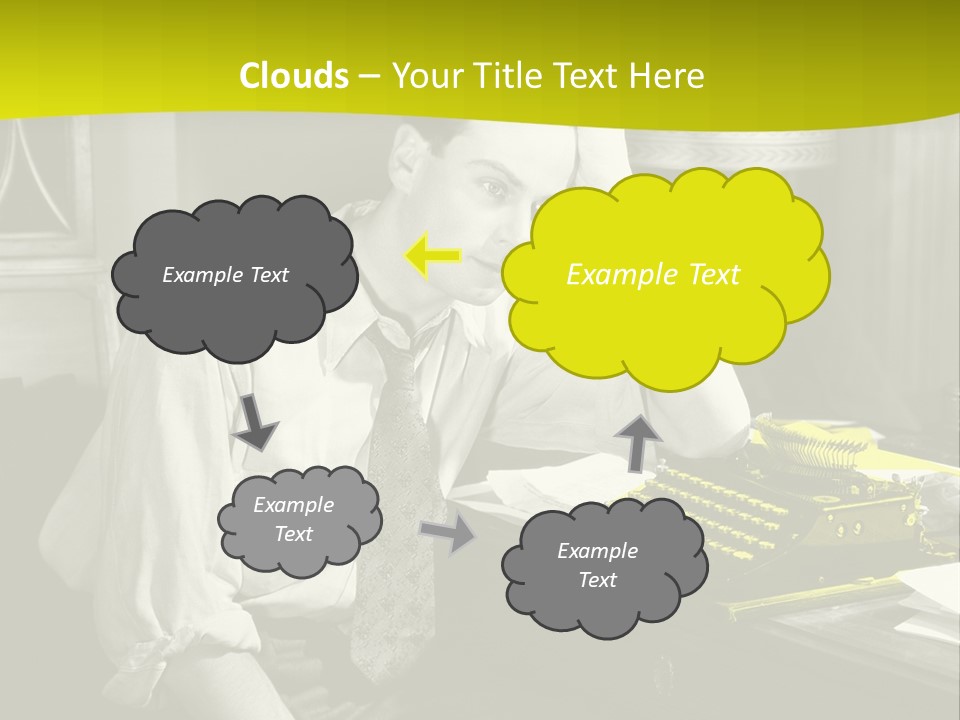 A Man Sitting At A Desk With A Typewriter PowerPoint Template
