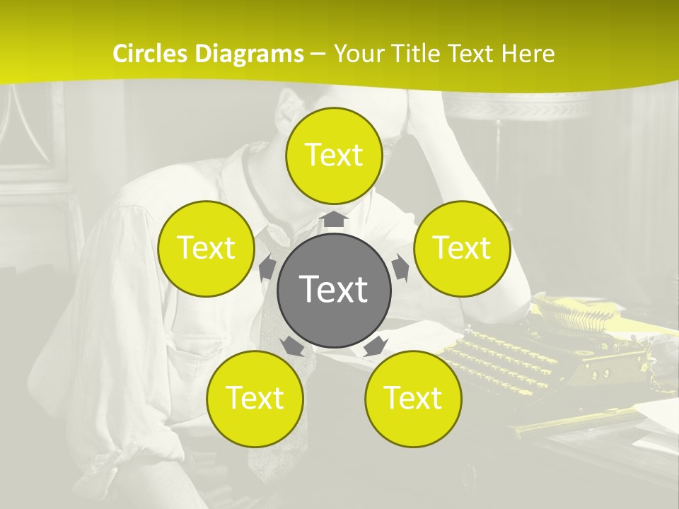 A Man Sitting At A Desk With A Typewriter PowerPoint Template