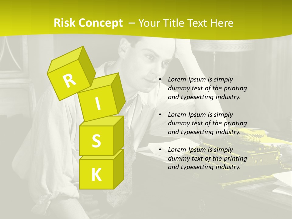 A Man Sitting At A Desk With A Typewriter PowerPoint Template