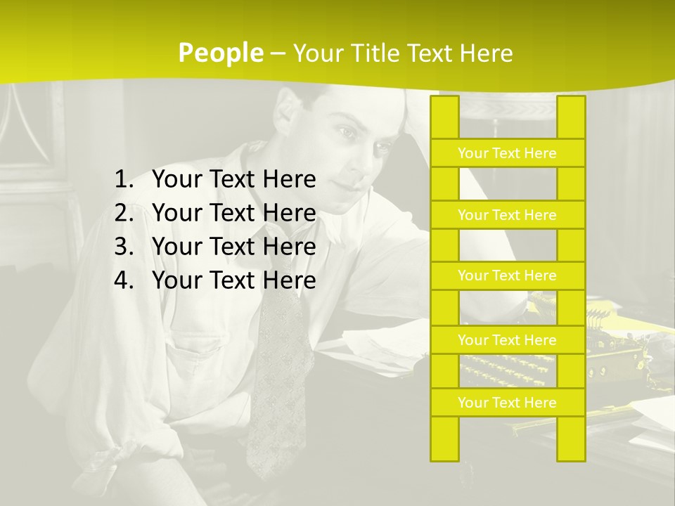 A Man Sitting At A Desk With A Typewriter PowerPoint Template