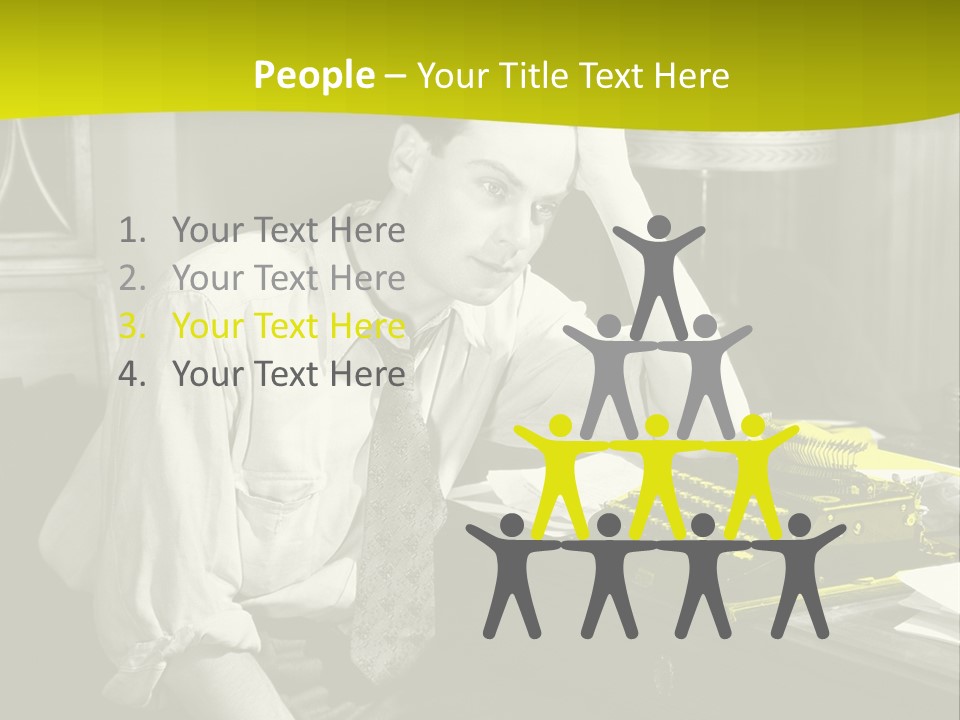 A Man Sitting At A Desk With A Typewriter PowerPoint Template