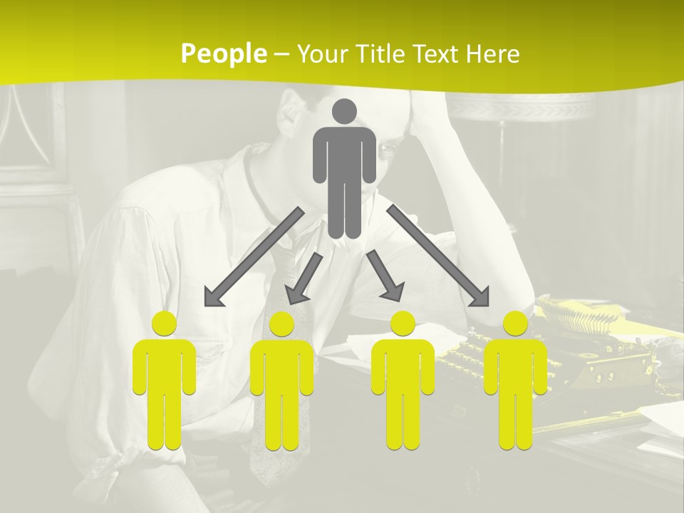 A Man Sitting At A Desk With A Typewriter PowerPoint Template