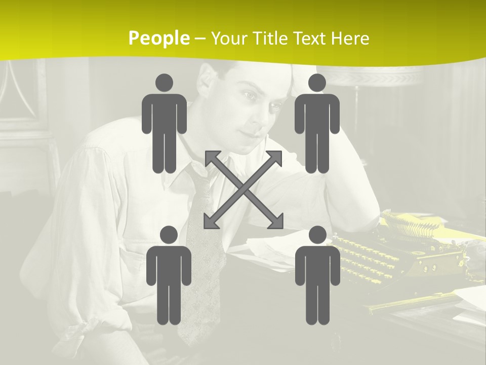 A Man Sitting At A Desk With A Typewriter PowerPoint Template