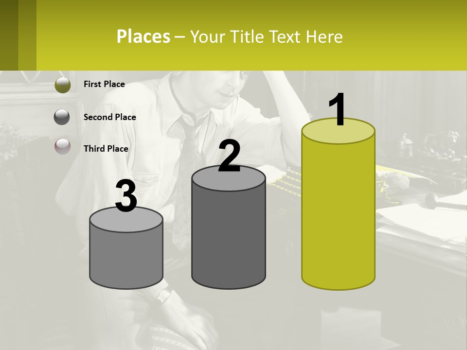 A Man Sitting At A Desk With A Typewriter PowerPoint Template