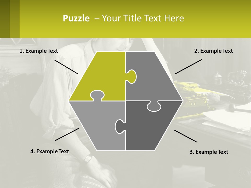 A Man Sitting At A Desk With A Typewriter PowerPoint Template