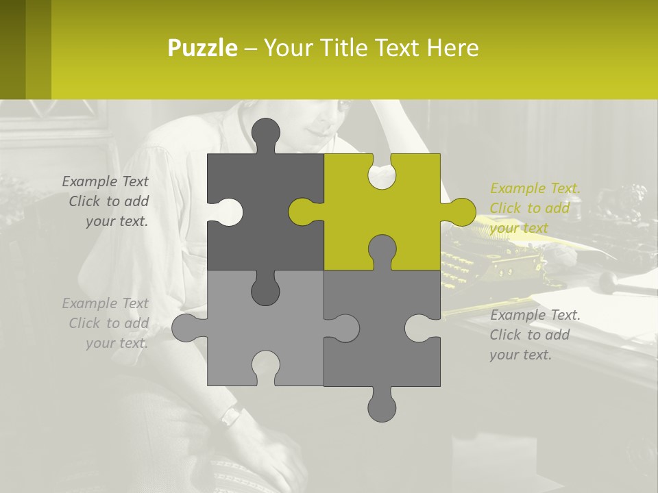 A Man Sitting At A Desk With A Typewriter PowerPoint Template