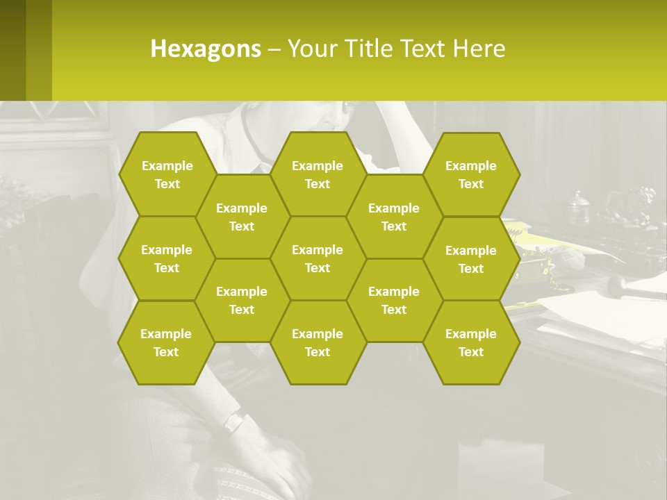 A Man Sitting At A Desk With A Typewriter PowerPoint Template