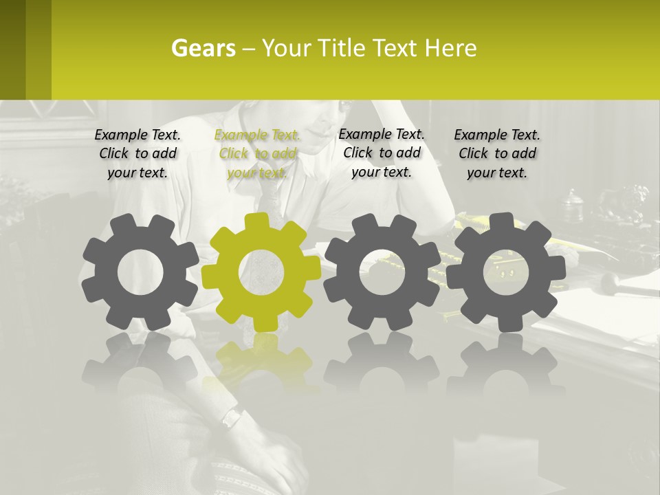 A Man Sitting At A Desk With A Typewriter PowerPoint Template