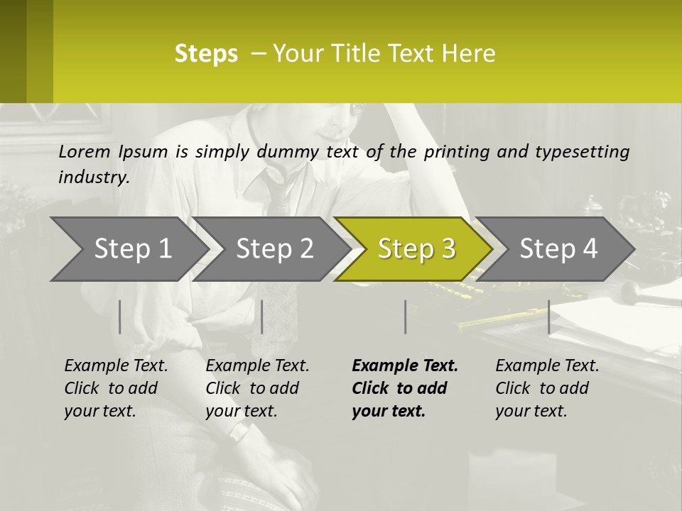 A Man Sitting At A Desk With A Typewriter PowerPoint Template