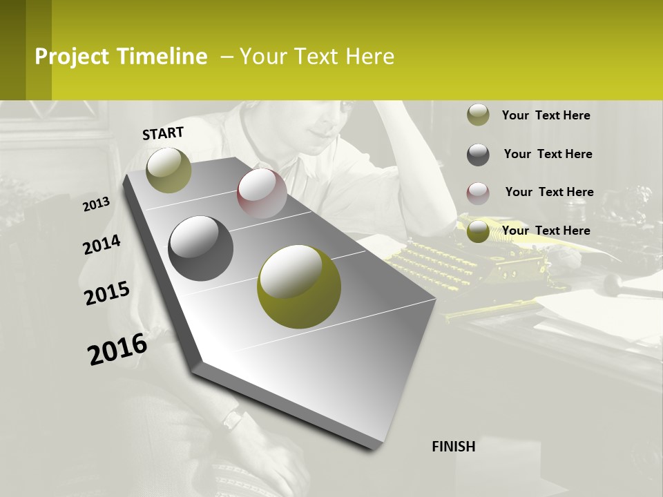 A Man Sitting At A Desk With A Typewriter PowerPoint Template