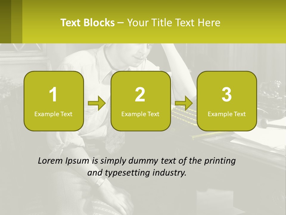 A Man Sitting At A Desk With A Typewriter PowerPoint Template