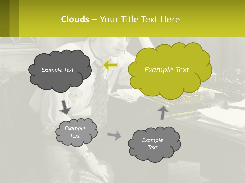 A Man Sitting At A Desk With A Typewriter PowerPoint Template