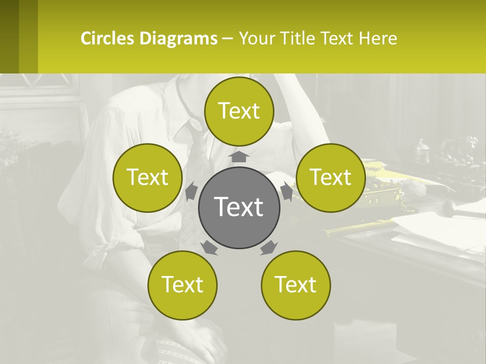 A Man Sitting At A Desk With A Typewriter PowerPoint Template