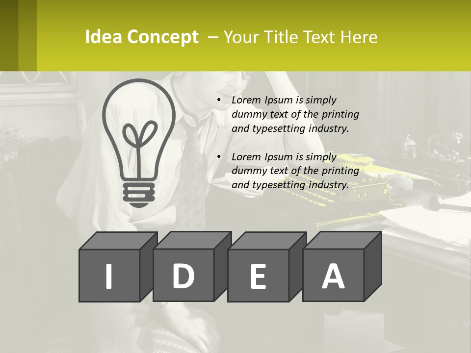 A Man Sitting At A Desk With A Typewriter PowerPoint Template