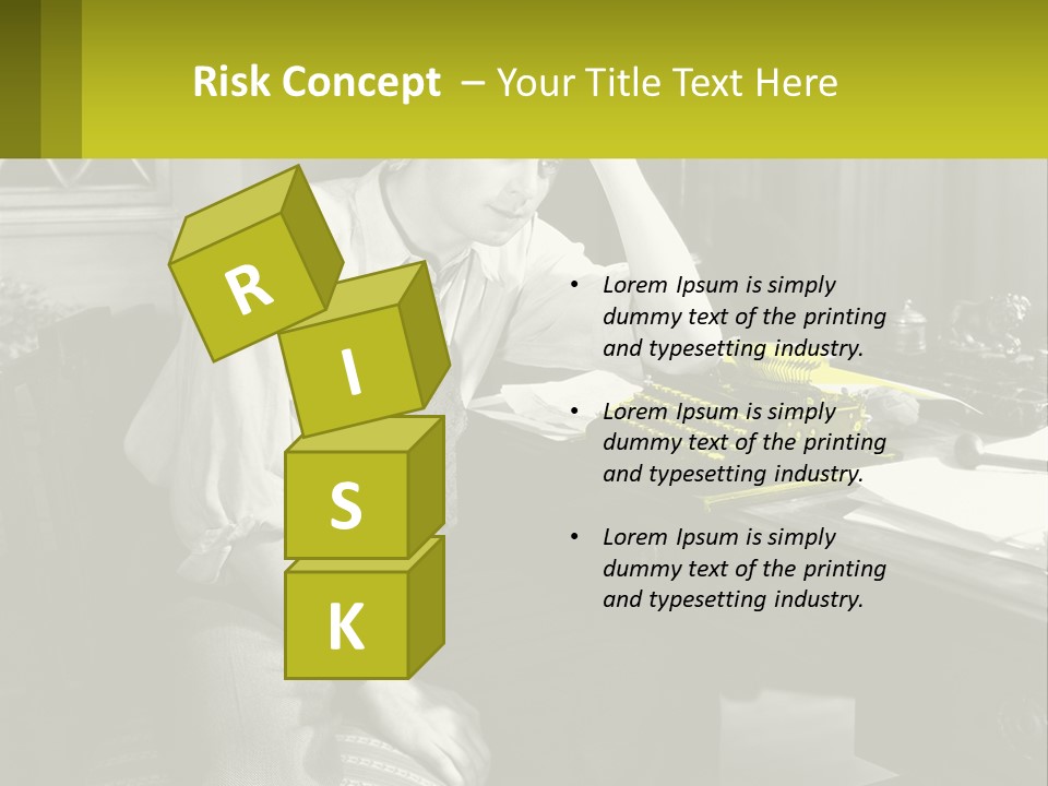 A Man Sitting At A Desk With A Typewriter PowerPoint Template
