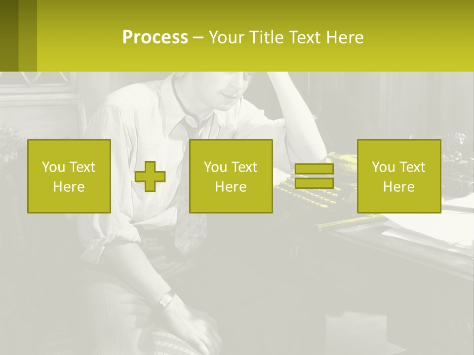 A Man Sitting At A Desk With A Typewriter PowerPoint Template