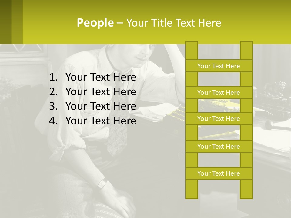 A Man Sitting At A Desk With A Typewriter PowerPoint Template