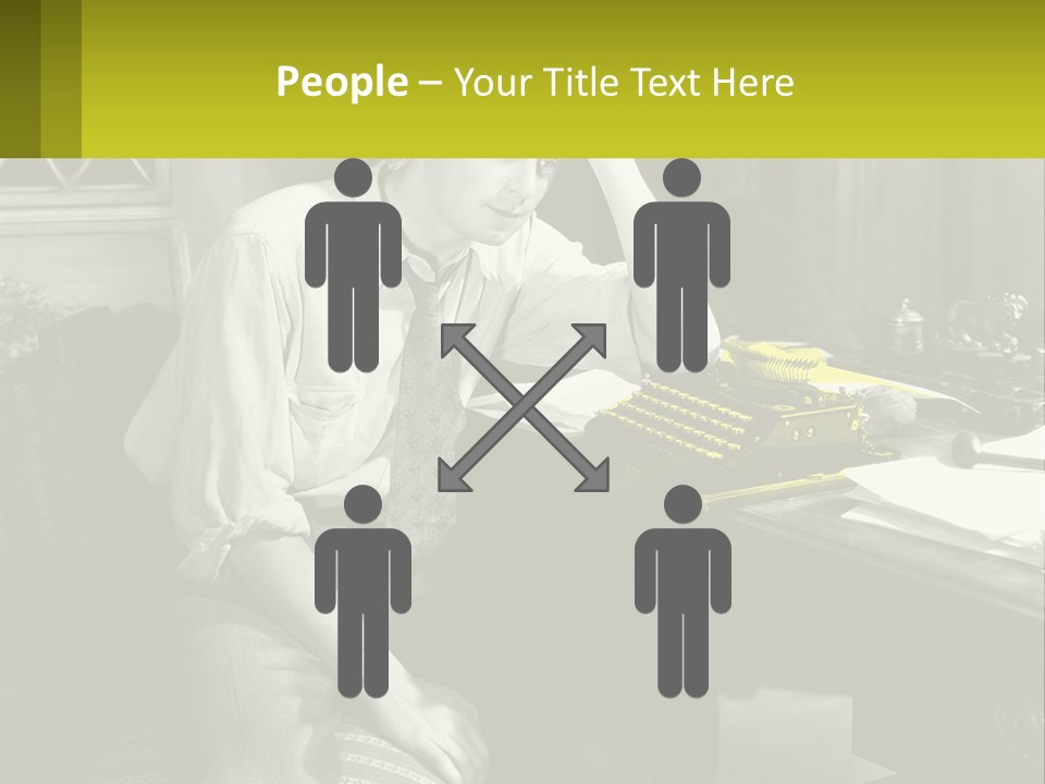 A Man Sitting At A Desk With A Typewriter PowerPoint Template
