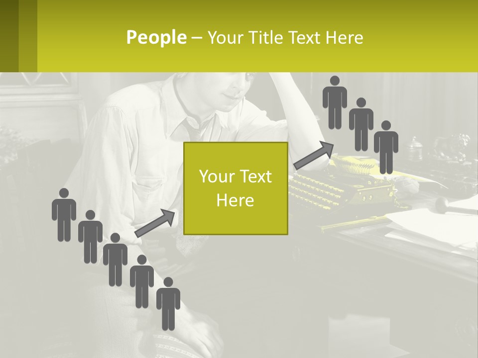 A Man Sitting At A Desk With A Typewriter PowerPoint Template