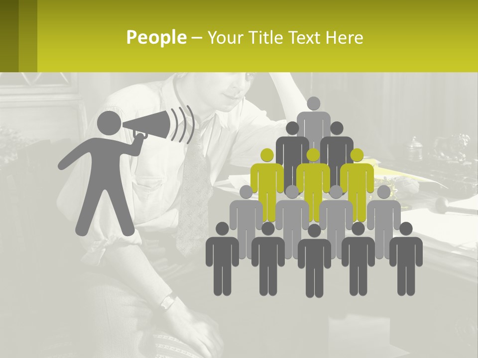 A Man Sitting At A Desk With A Typewriter PowerPoint Template