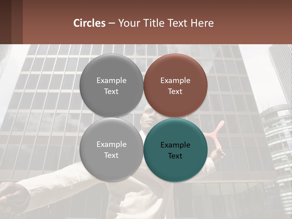 A Man In A Suit Holding Up A Red Object In Front Of A Tall Building PowerPoint Template