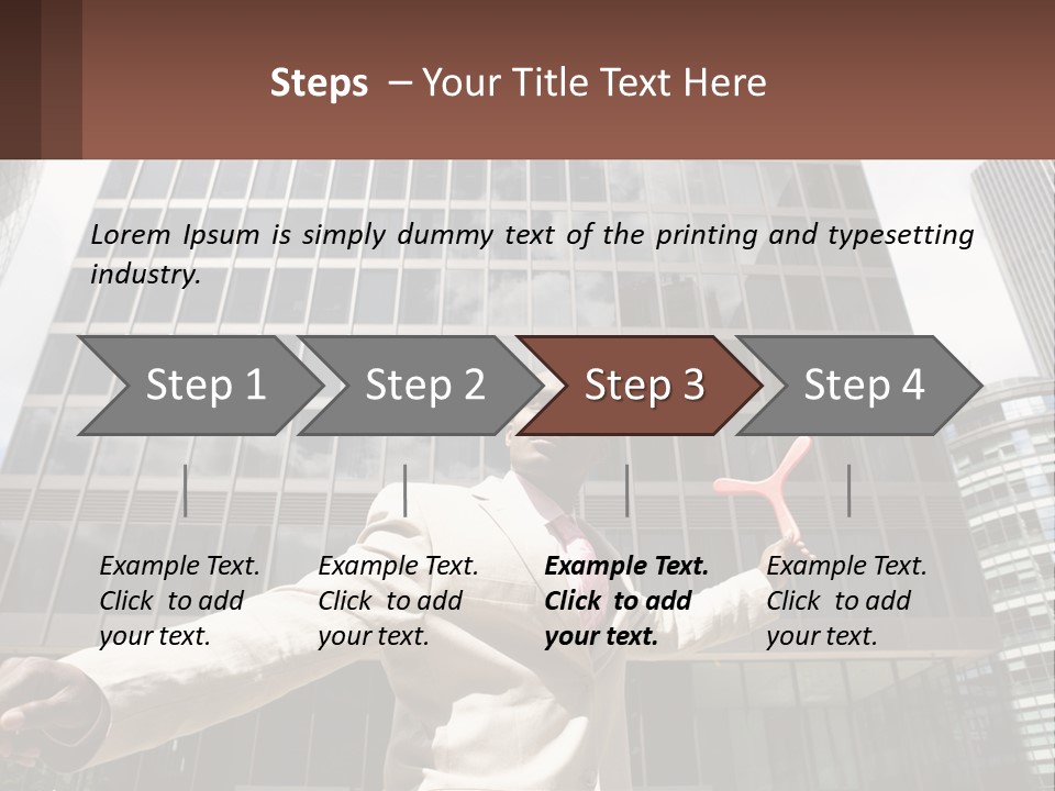 A Man In A Suit Holding Up A Red Object In Front Of A Tall Building PowerPoint Template