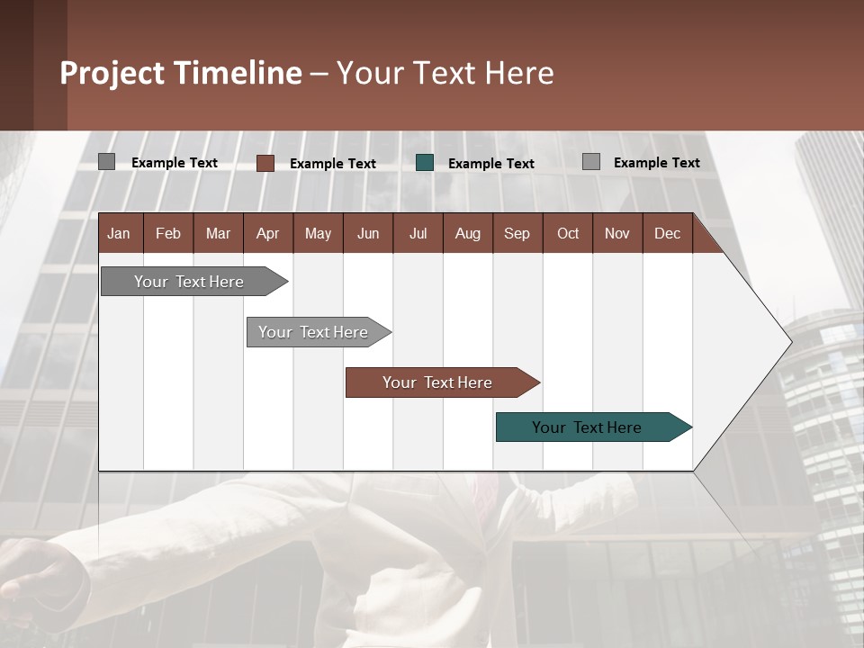 A Man In A Suit Holding Up A Red Object In Front Of A Tall Building PowerPoint Template