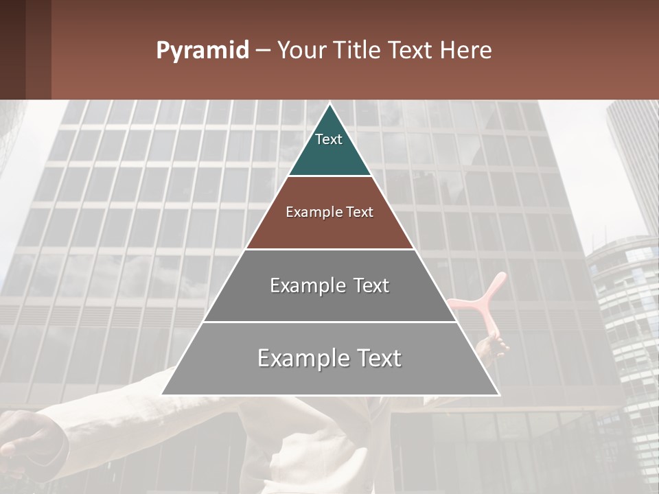 A Man In A Suit Holding Up A Red Object In Front Of A Tall Building PowerPoint Template