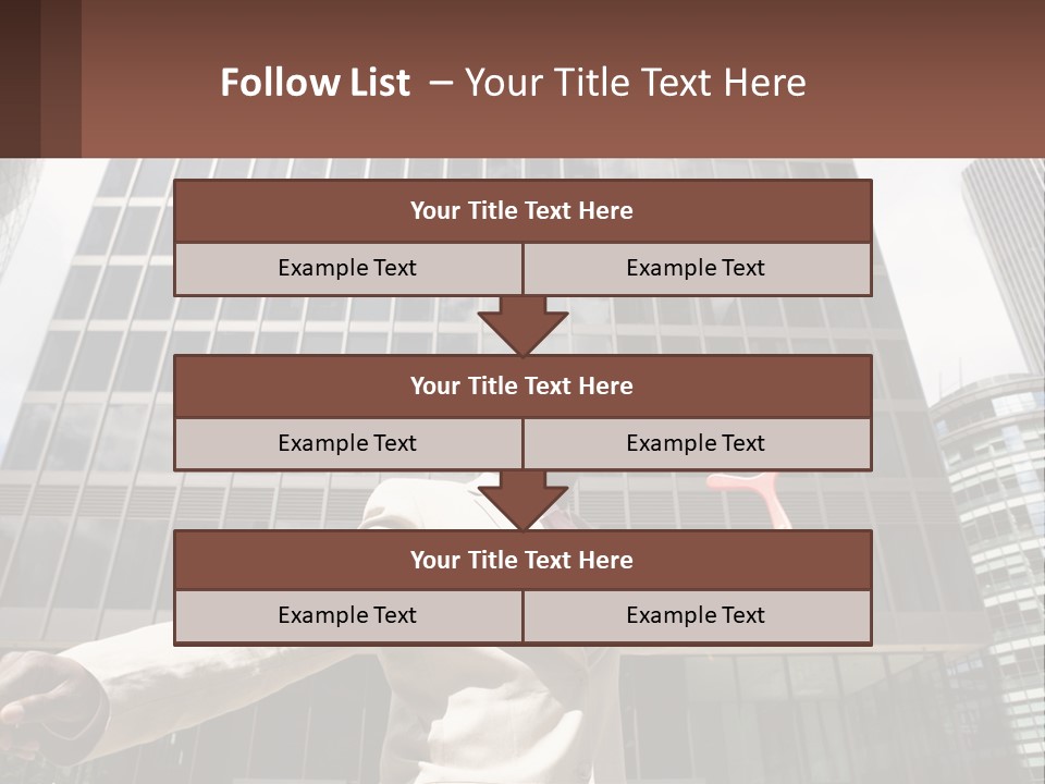 A Man In A Suit Holding Up A Red Object In Front Of A Tall Building PowerPoint Template