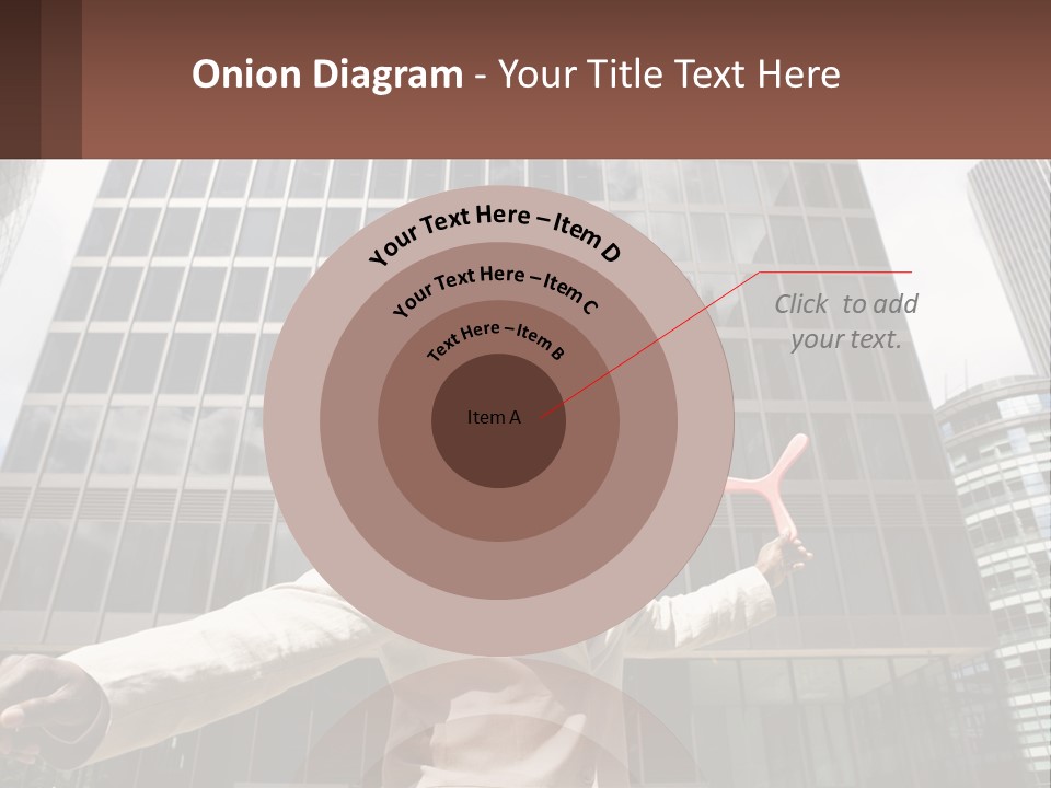 A Man In A Suit Holding Up A Red Object In Front Of A Tall Building PowerPoint Template