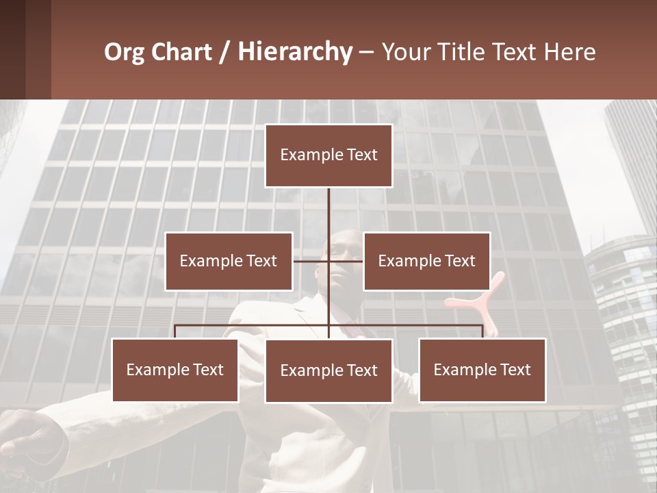 A Man In A Suit Holding Up A Red Object In Front Of A Tall Building PowerPoint Template