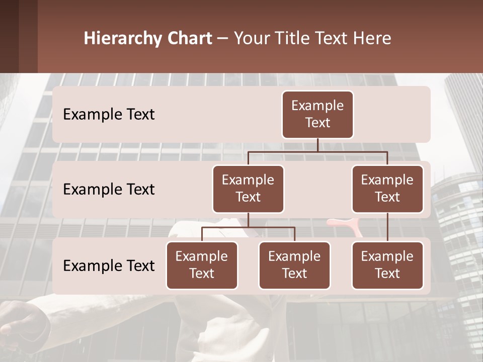 A Man In A Suit Holding Up A Red Object In Front Of A Tall Building PowerPoint Template