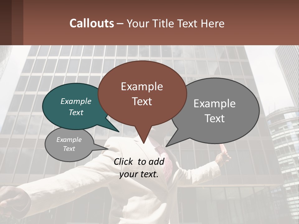 A Man In A Suit Holding Up A Red Object In Front Of A Tall Building PowerPoint Template