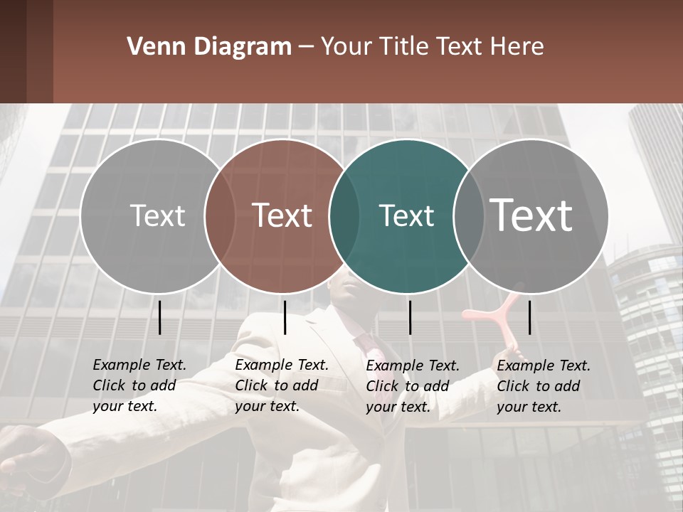 A Man In A Suit Holding Up A Red Object In Front Of A Tall Building PowerPoint Template