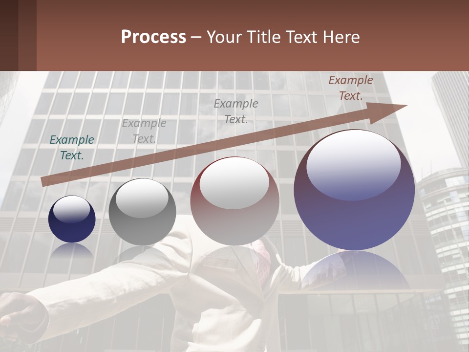 A Man In A Suit Holding Up A Red Object In Front Of A Tall Building PowerPoint Template