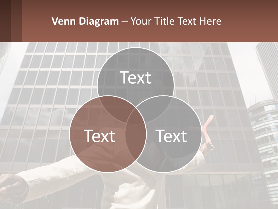 A Man In A Suit Holding Up A Red Object In Front Of A Tall Building PowerPoint Template