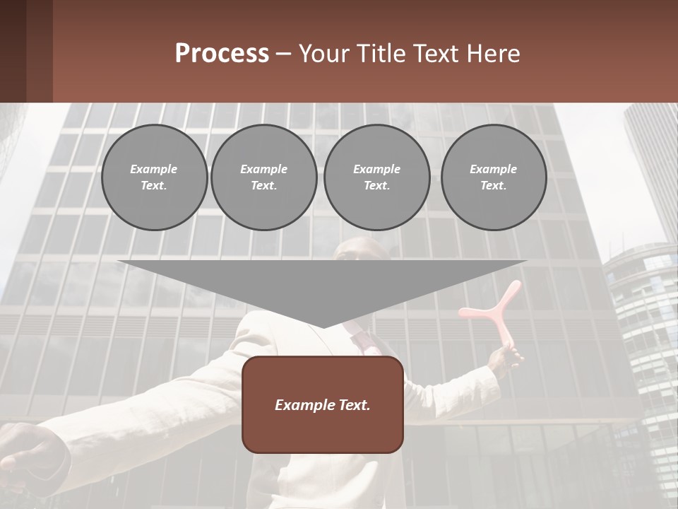 A Man In A Suit Holding Up A Red Object In Front Of A Tall Building PowerPoint Template