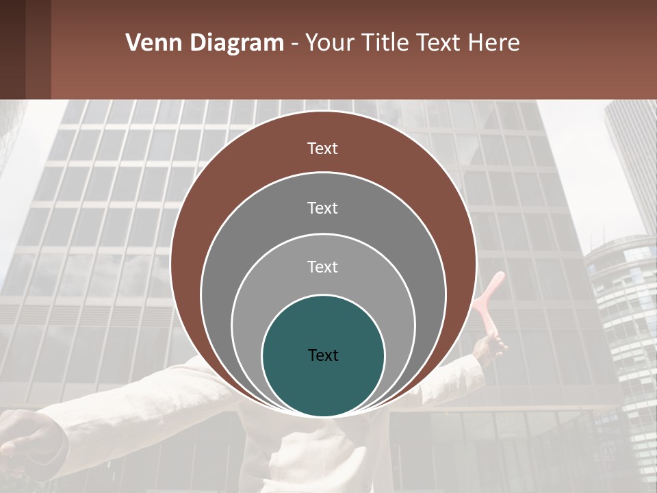 A Man In A Suit Holding Up A Red Object In Front Of A Tall Building PowerPoint Template