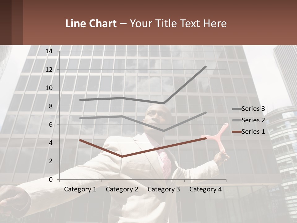 A Man In A Suit Holding Up A Red Object In Front Of A Tall Building PowerPoint Template