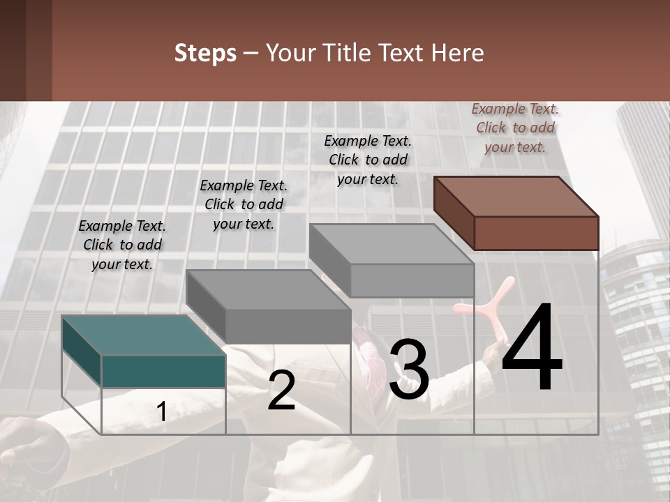 A Man In A Suit Holding Up A Red Object In Front Of A Tall Building PowerPoint Template